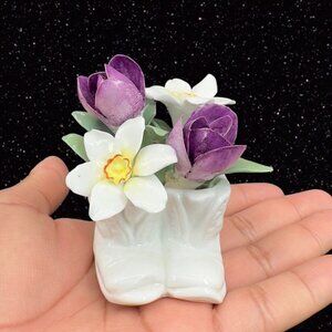 Crown Fine Bone China England Flower Porcelain Bouquet White Boot‎ Hand Painted